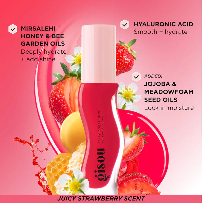 Honey Infused Hydrating Lip Oil - Strawberry Sorbet - Gisou