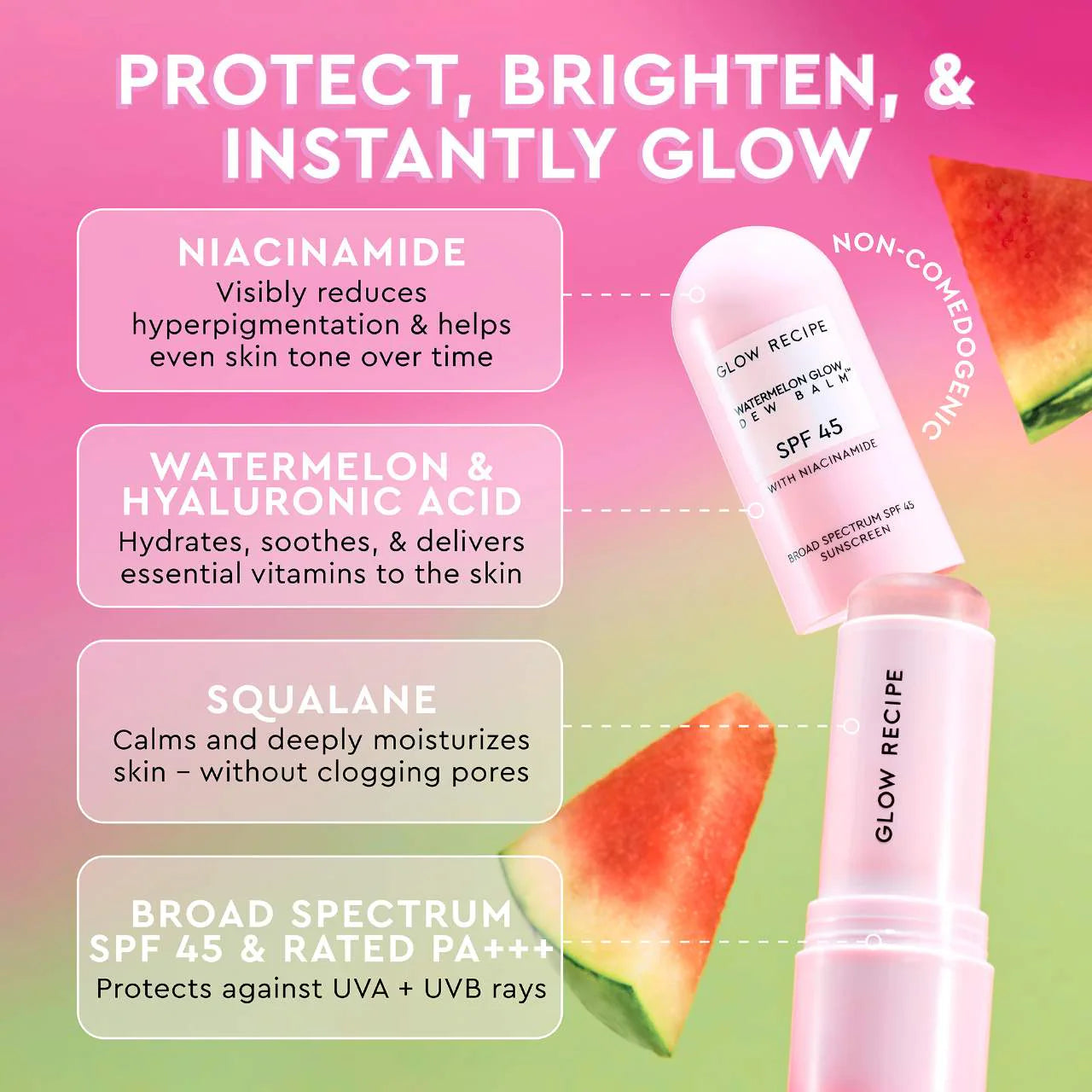 Watermelon Glow Niacinamide Dew Balm Face Sunscreen Stick SPF 45 - Glow Recipe